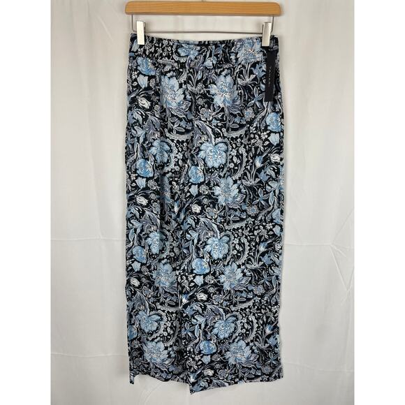 Tahari Pants - Tahari Women's 100% Linen Pull On High Rise Wide Leg Pant Black/Blue Floral S